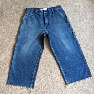 Vintage Y2K Levi's Carpenter Distressed Wide Cropped Blue Denim Jeans 33x23